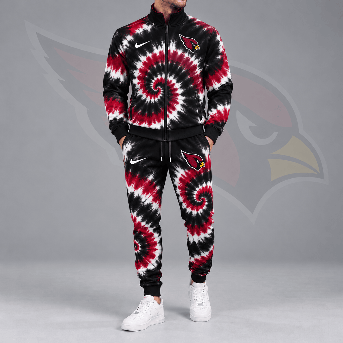 Arizona Cardinals | Premium NFL Spiral Tie Dye Print Stand Collar Zip Up Jacket & Matching Jogger Pants Tracksuit NDN cover
