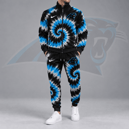 Carolina Panthers | Premium NFL Spiral Tie Dye Print Stand Collar Zip Up Jacket & Matching Jogger Pants Tracksuit NDN cover