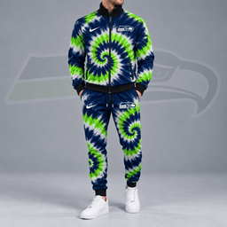 Seattle Seahawks | Premium NFL Spiral Tie Dye Print Stand Collar Zip Up Jacket & Matching Jogger Pants Tracksuit NDN cover