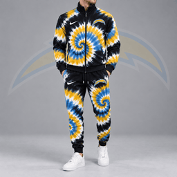 Los Angeles Chargers | Premium NFL Spiral Tie Dye Print Stand Collar Zip Up Jacket & Matching Jogger Pants Tracksuit NDN cover