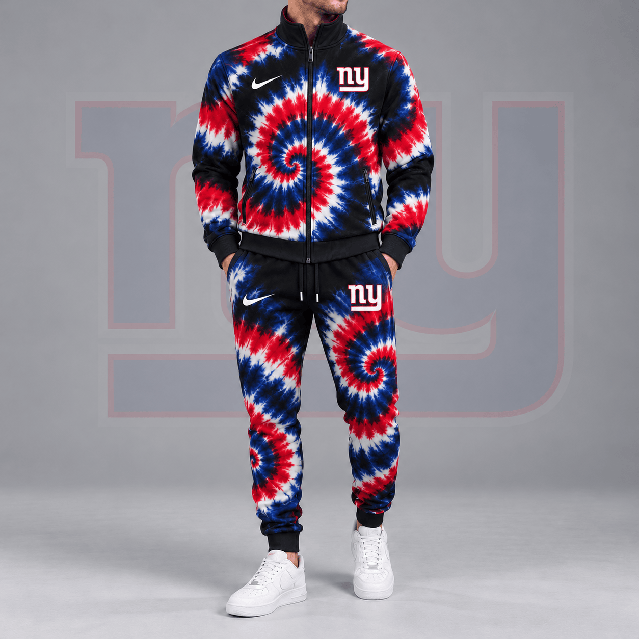 New York Giants | Premium NFL Spiral Tie Dye Print Stand Collar Zip Up Jacket & Matching Jogger Pants Tracksuit NDN cover