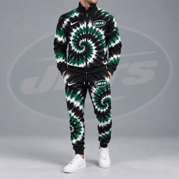 New York Jets | Premium NFL Spiral Tie Dye Print Stand Collar Zip Up Jacket & Matching Jogger Pants Tracksuit NDN cover