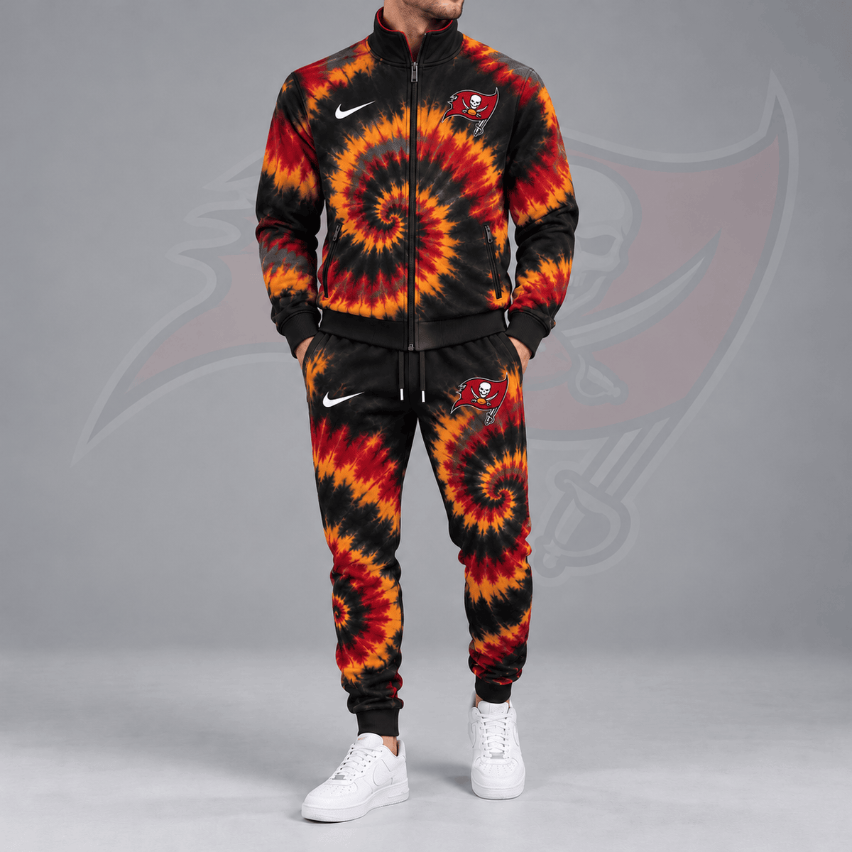 Tampa Bay Buccaneers | Premium NFL Spiral Tie Dye Print Stand Collar Zip Up Jacket & Matching Jogger Pants Tracksuit NDN cover