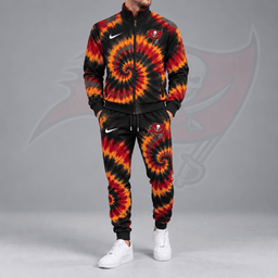 Tampa Bay Buccaneers | Premium NFL Spiral Tie Dye Print Stand Collar Zip Up Jacket & Matching Jogger Pants Tracksuit NDN cover