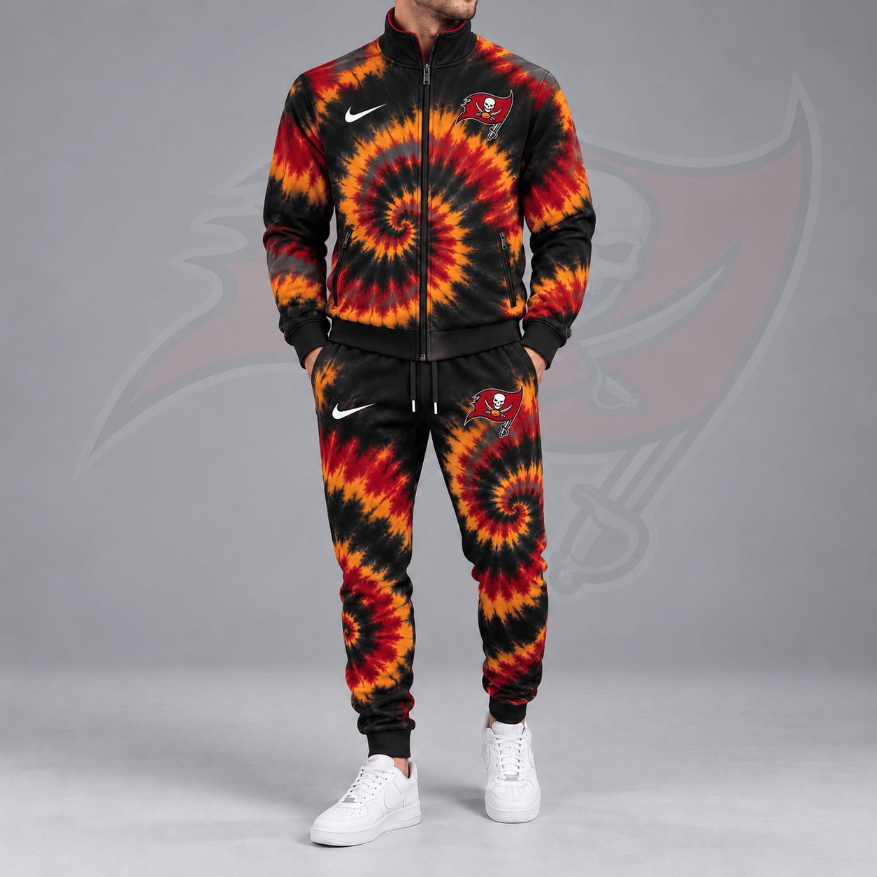 Tampa Bay Buccaneers | Premium NFL Spiral Tie Dye Print Stand Collar Zip Up Jacket & Matching Jogger Pants Tracksuit NDN cover