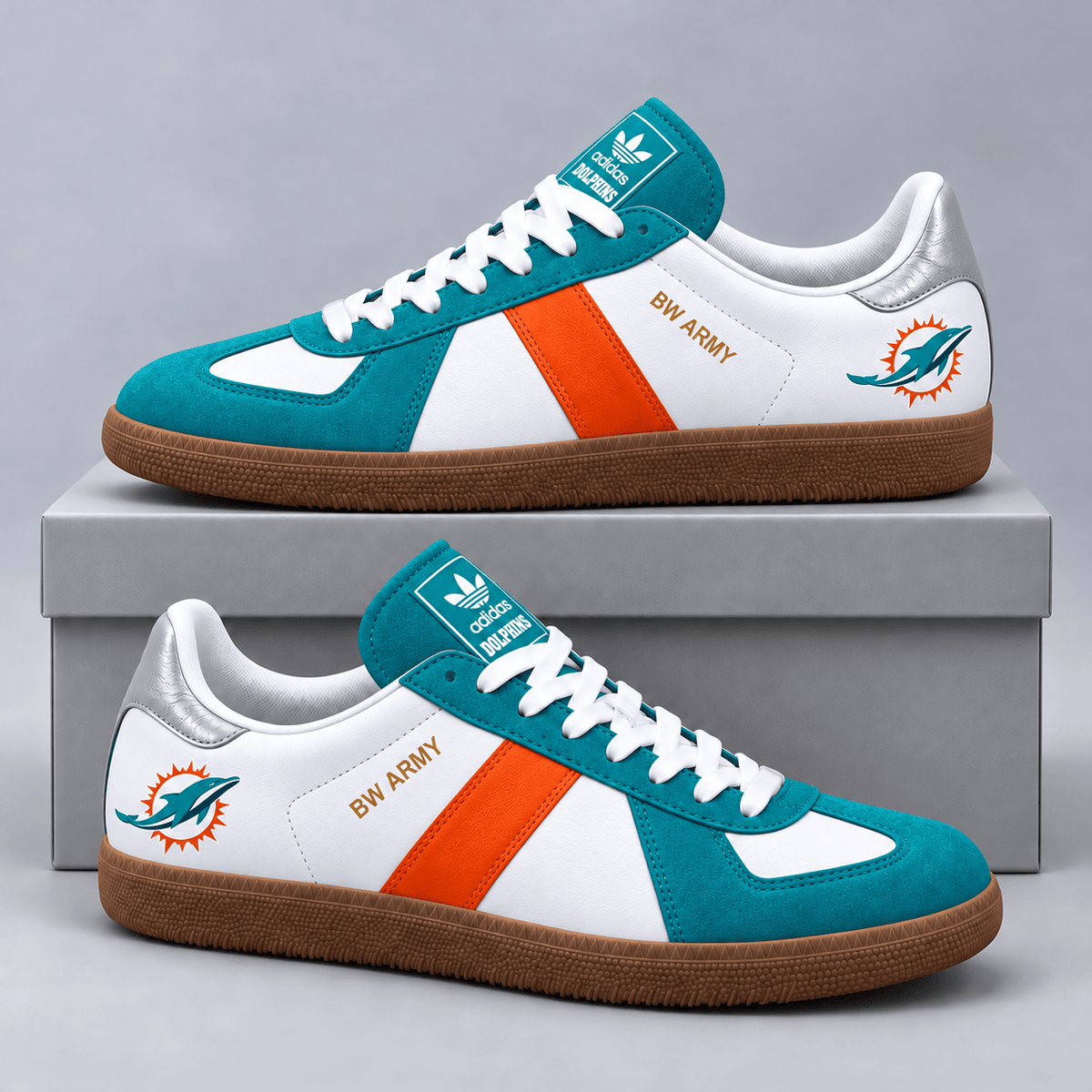 Miami Dolphins | Premium NFL BW ARMY Retro Low Top Gum Sole Casual Sneakers NDN cover