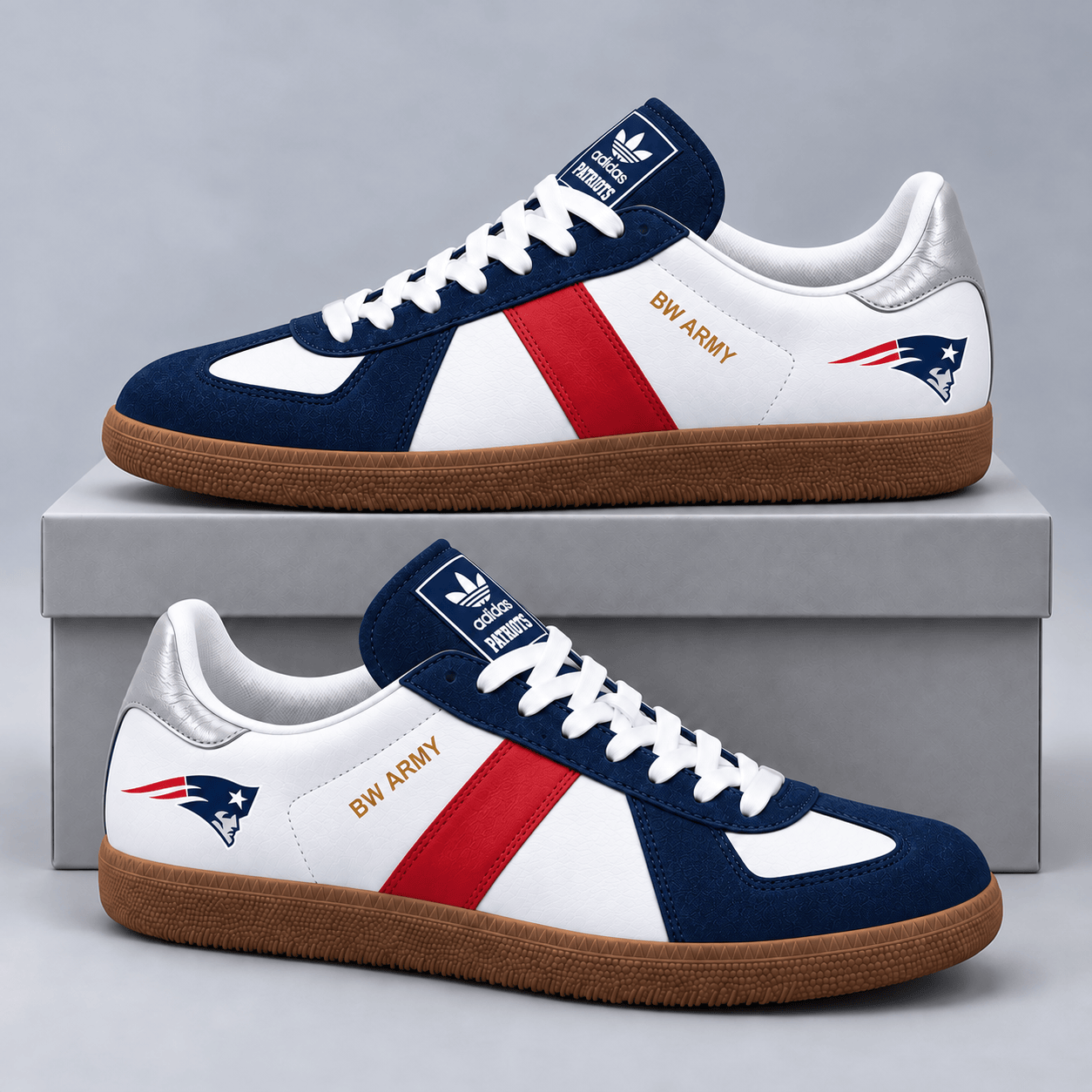 New England Patriots | Premium NFL BW ARMY Retro Low Top Gum Sole Casual Sneakers NDN cover