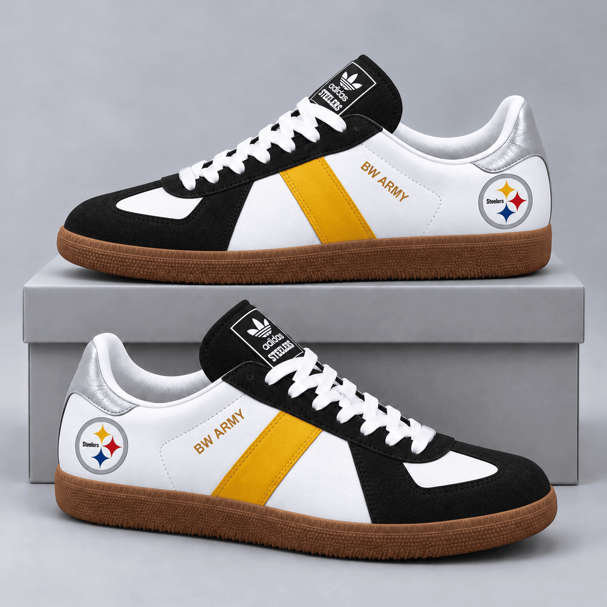 Pittsburgh Steelers | Premium NFL BW ARMY Retro Low Top Gum Sole Casual Sneakers NDN cover