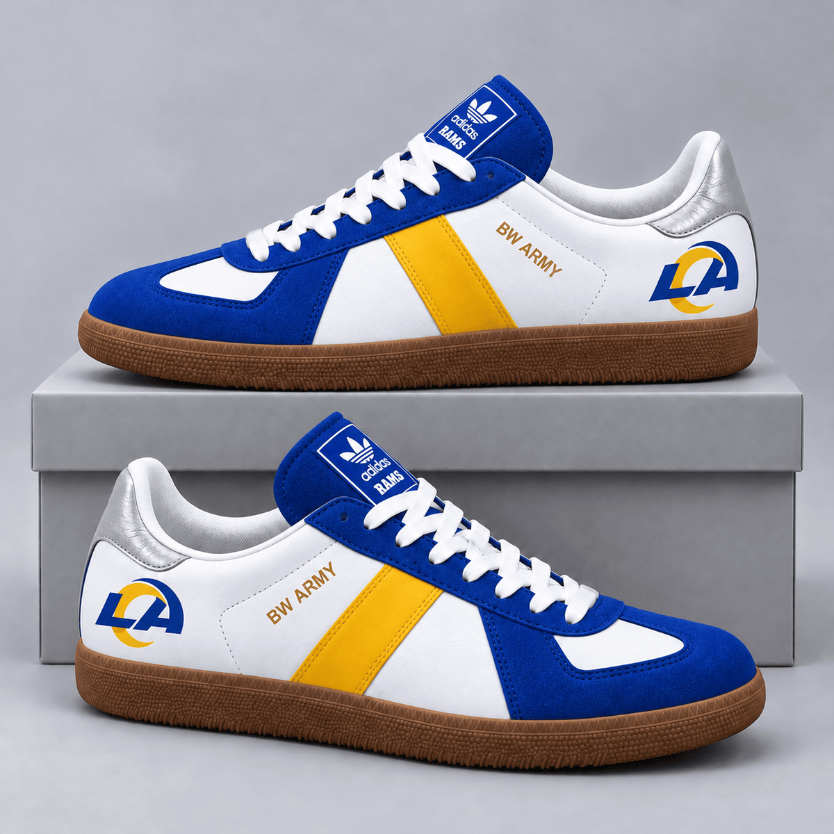 Los Angeles Rams | Premium NFL BW ARMY Retro Low Top Gum Sole Casual Sneakers NDN cover