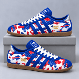 Buffalo Bills | Premium NFL Japan Edition Abstract Floral Print Three Stripe Low Top Gum Sole Casual Sneakers NDN cover