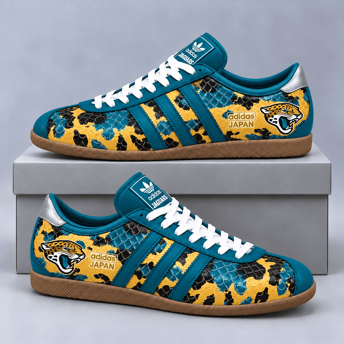 Jacksonville Jaguars | Premium NFL Japan Edition Abstract Floral Print Three Stripe Low Top Gum Sole Casual Sneakers NDN cover