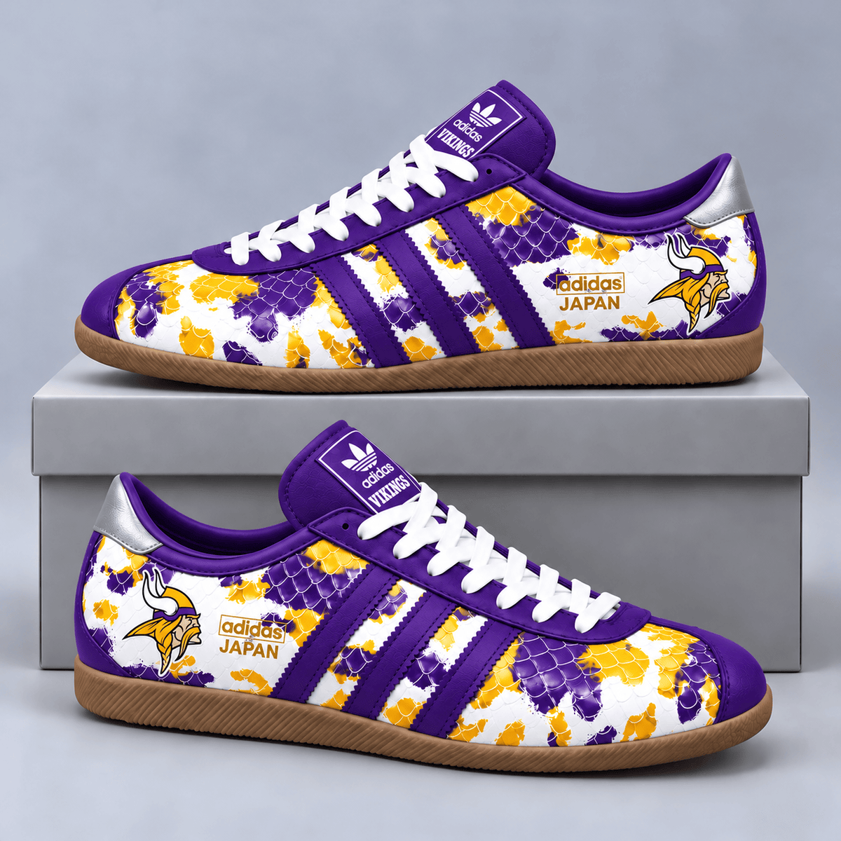 Minnesota Vikings | Premium NFL Japan Edition Abstract Floral Print Three Stripe Low Top Gum Sole Casual Sneakers NDN cover