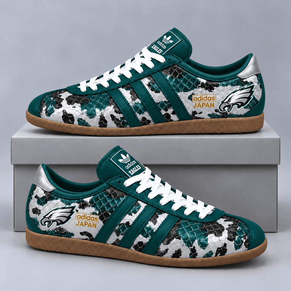 Philadelphia Eagles | Premium NFL Japan Edition Abstract Floral Print Three Stripe Low Top Gum Sole Casual Sneakers NDN cover