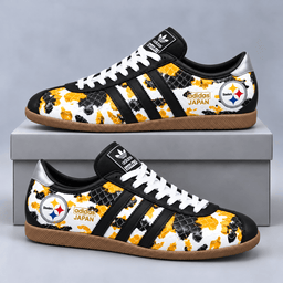 Pittsburgh Steelers | Premium NFL Japan Edition Abstract Floral Print Three Stripe Low Top Gum Sole Casual Sneakers NDN cover