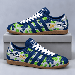 Seattle Seahawks | Premium NFL Japan Edition Abstract Floral Print Three Stripe Low Top Gum Sole Casual Sneakers NDN cover