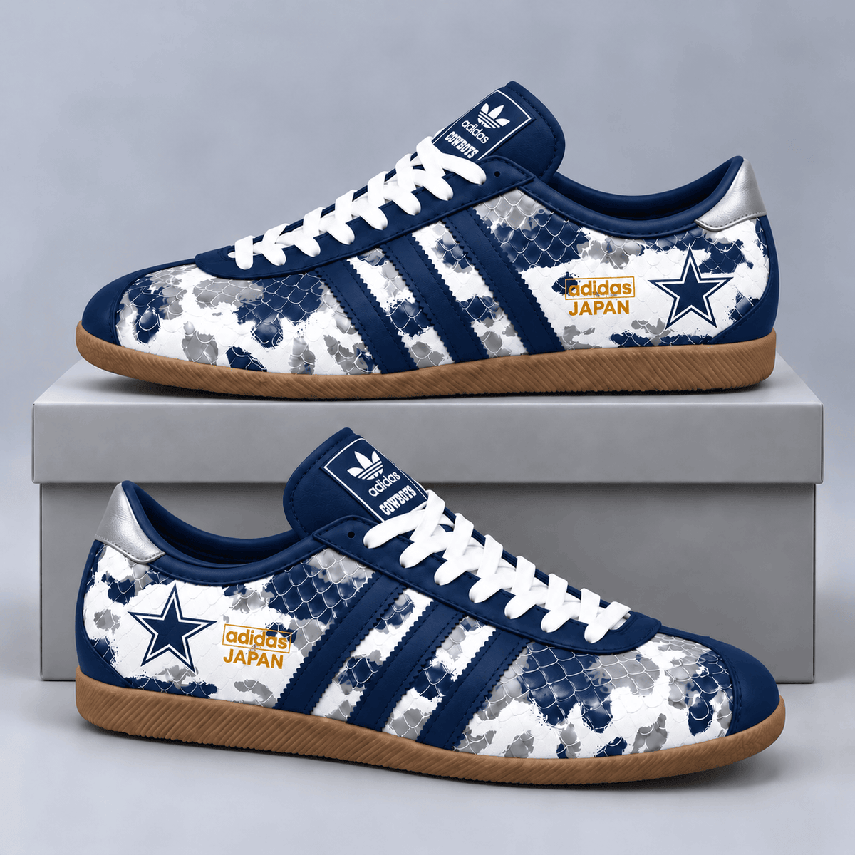 Dallas Cowboys | Premium NFL Japan Edition Abstract Floral Print Three Stripe Low Top Gum Sole Casual Sneakers NDN cover