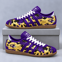 Baltimore Ravens | Premium NFL Japan Edition Abstract Floral Print Three Stripe Low Top Gum Sole Casual Sneakers NDN cover