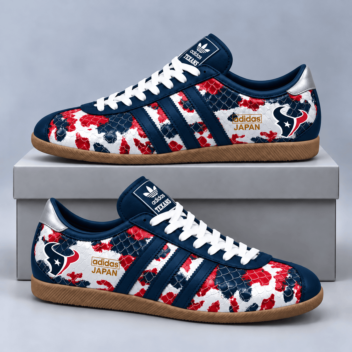 Houston Texans | Premium NFL Japan Edition Abstract Floral Print Three Stripe Low Top Gum Sole Casual Sneakers NDN cover