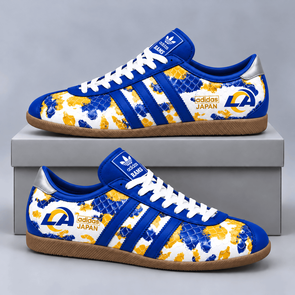 Los Angeles Rams | Premium NFL Japan Edition Abstract Floral Print Three Stripe Low Top Gum Sole Casual Sneakers NDN cover