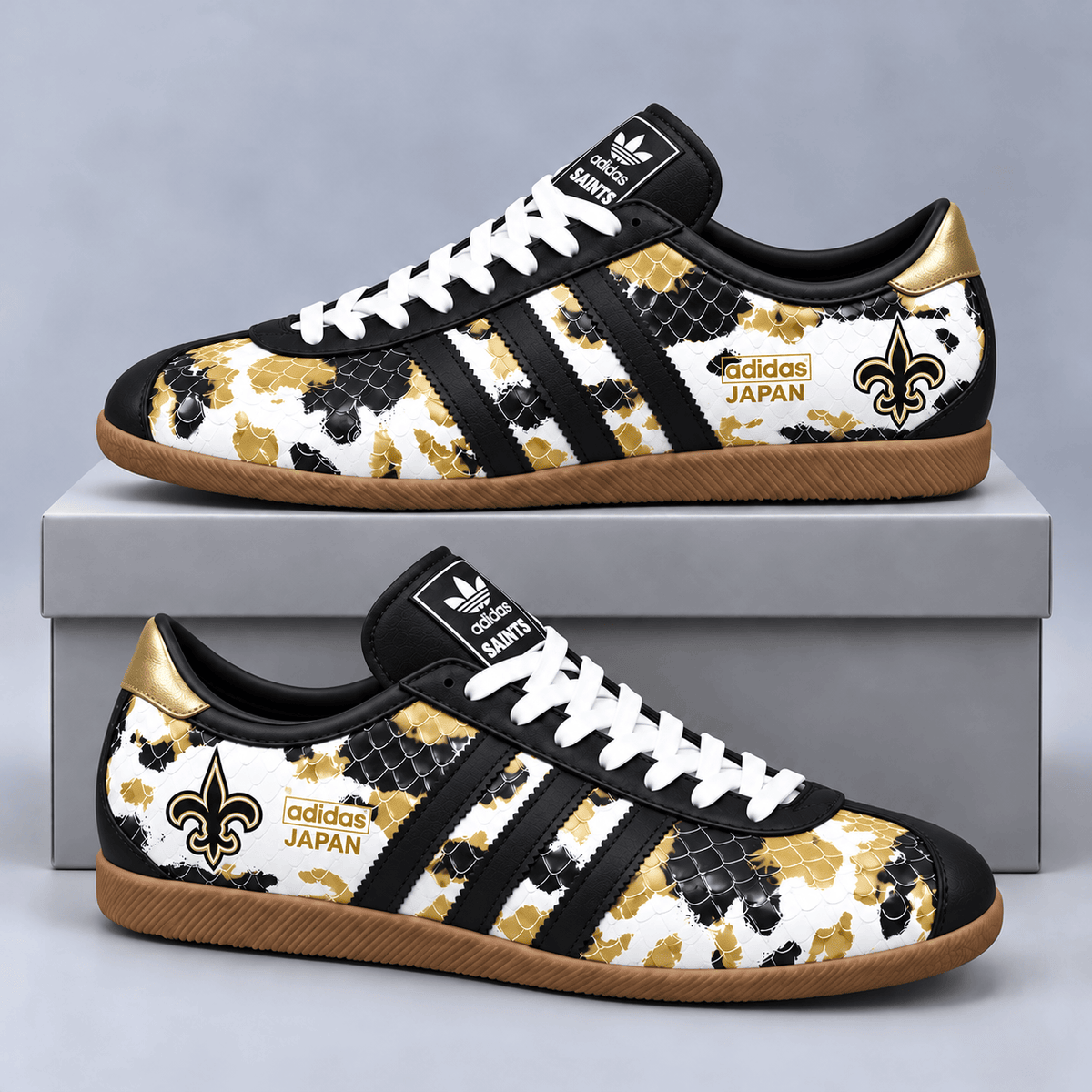 New Orleans Saints | Premium NFL Japan Edition Abstract Floral Print Three Stripe Low Top Gum Sole Casual Sneakers NDN cover