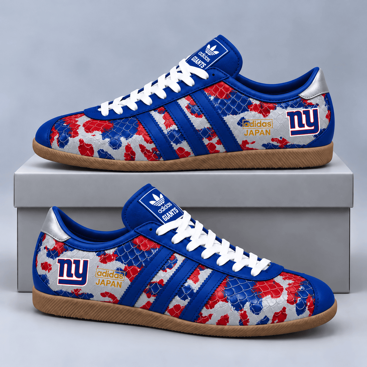 New York Giants | Premium NFL Japan Edition Abstract Floral Print Three Stripe Low Top Gum Sole Casual Sneakers NDN cover