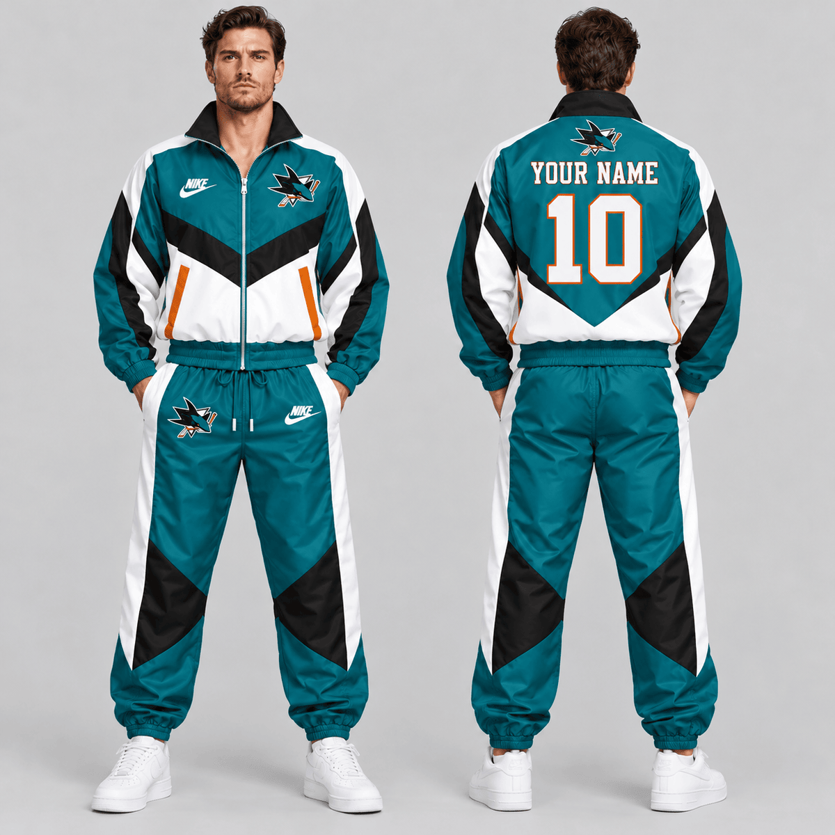 San Jose Sharks | Premium NHL Retro Colorblock Full Zip Tracksuit Set with Personalized Name and Number NDN cover