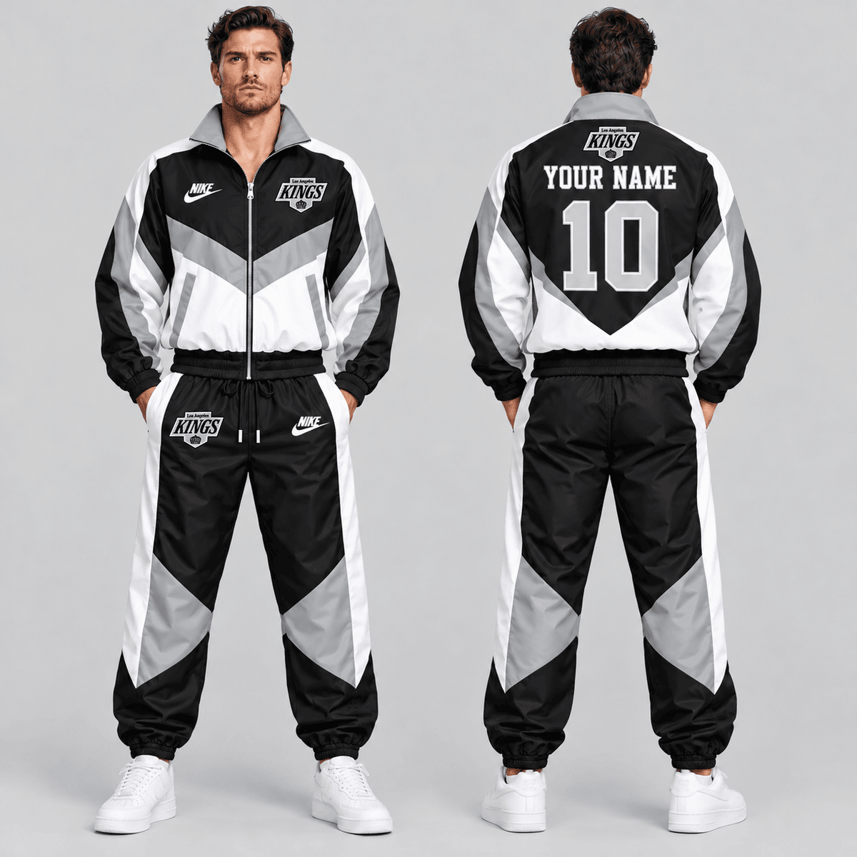 Los Angeles Kings | Premium NHL Retro Colorblock Full Zip Tracksuit Set with Personalized Name and Number NDN cover