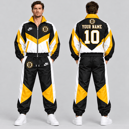Boston Bruins | Premium NHL Retro Colorblock Full Zip Tracksuit Set with Personalized Name and Number NDN cover