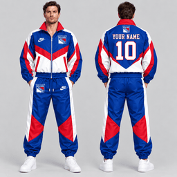 New York Rangers | Premium NHL Retro Colorblock Full Zip Tracksuit Set with Personalized Name and Number NDN cover