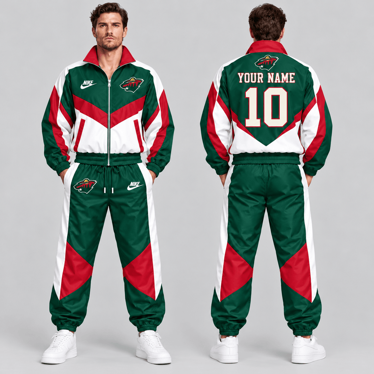 Minnesota Wild | Premium NHL Retro Colorblock Full Zip Tracksuit Set with Personalized Name and Number NDN cover