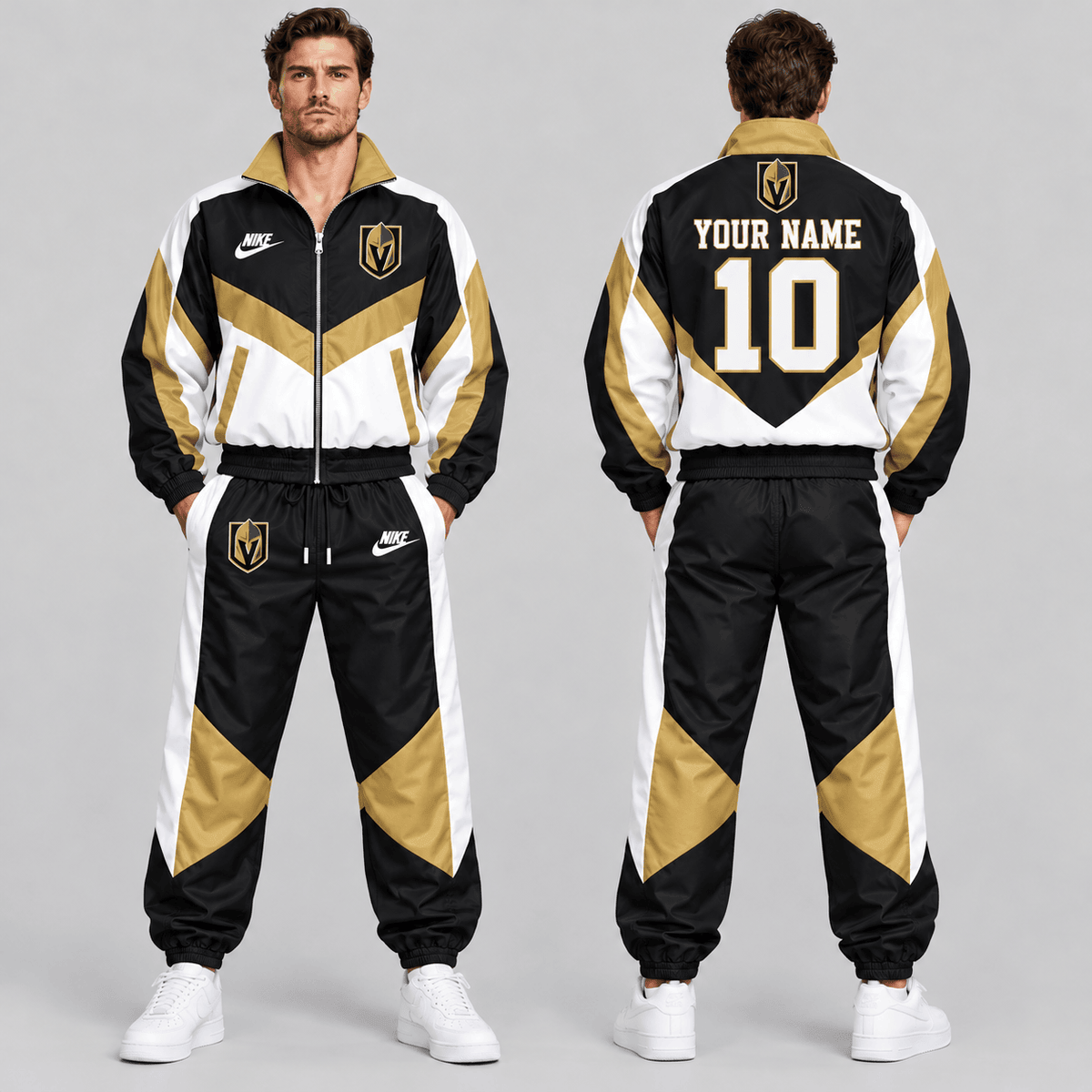 Vegas Golden Knights | Premium NHL Retro Colorblock Full Zip Tracksuit Set with Personalized Name and Number NDN cover