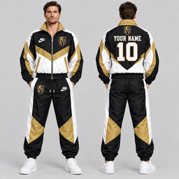 Vegas Golden Knights | Premium NHL Retro Colorblock Full Zip Tracksuit Set with Personalized Name and Number NDN cover