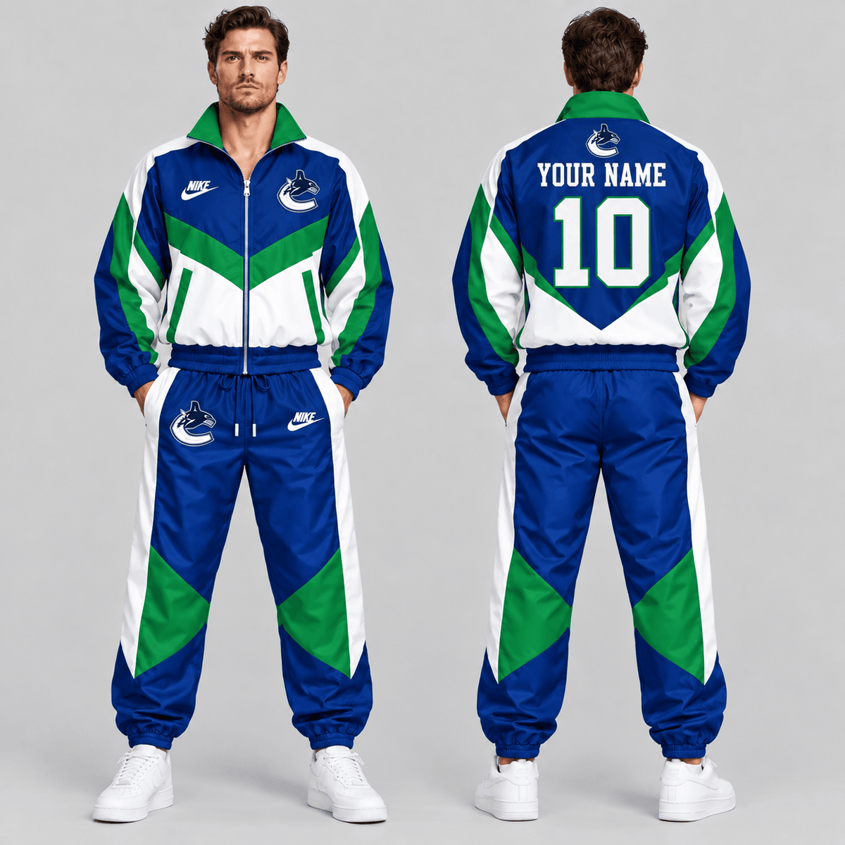 Vancouver Canucks | Premium NHL Retro Colorblock Full Zip Tracksuit Set with Personalized Name and Number NDN cover