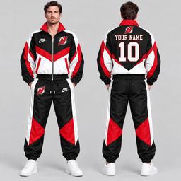 New Jersey Devils | Premium NHL Retro Colorblock Full Zip Tracksuit Set with Personalized Name and Number NDN cover