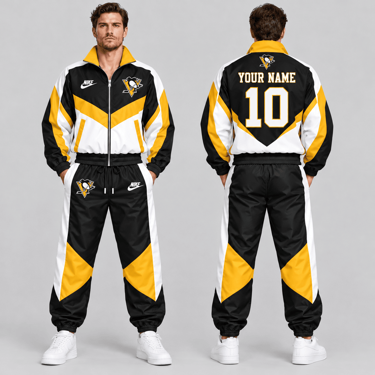 Pittsburgh Penguins | Premium NHL Retro Colorblock Full Zip Tracksuit Set with Personalized Name and Number NDN cover