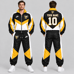 Pittsburgh Penguins | Premium NHL Retro Colorblock Full Zip Tracksuit Set with Personalized Name and Number NDN cover