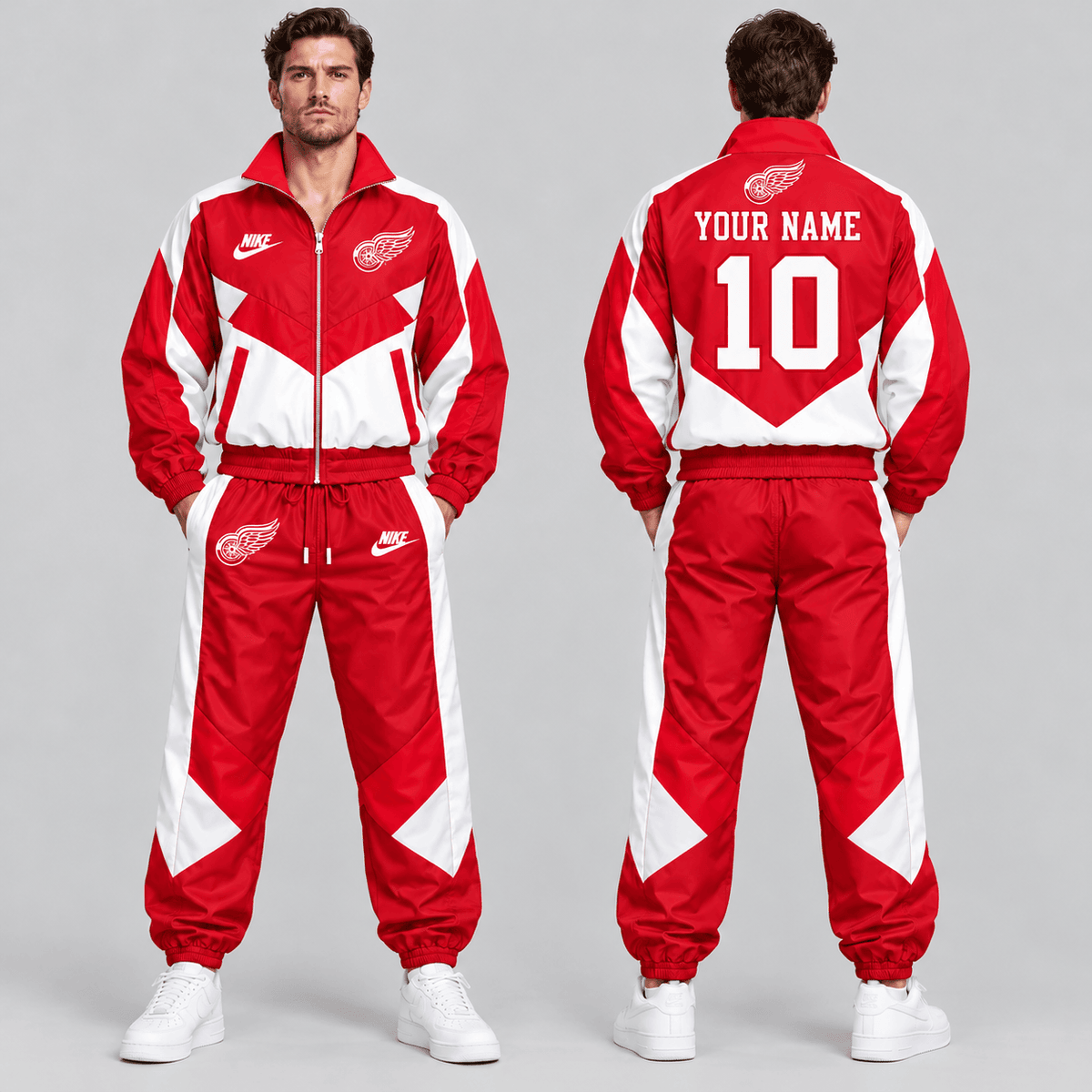 Detroit Red Wings | Premium NHL Retro Colorblock Full Zip Tracksuit Set with Personalized Name and Number NDN cover