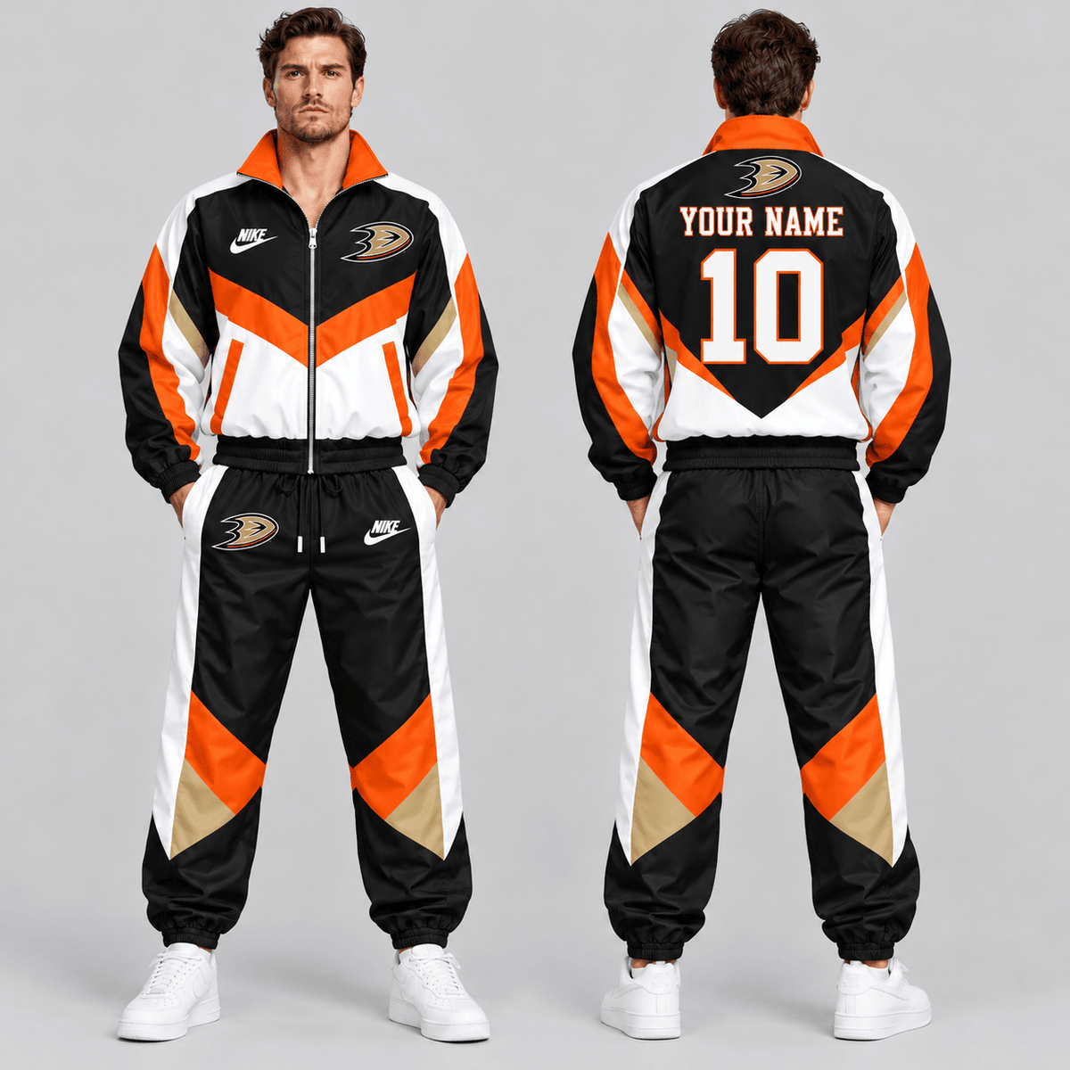 Anaheim Ducks | Premium NHL Retro Colorblock Full Zip Tracksuit Set with Personalized Name and Number NDN cover