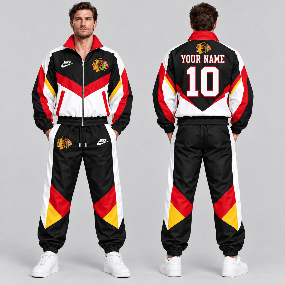Chicago Blackhawks | Premium NHL Retro Colorblock Full Zip Tracksuit Set with Personalized Name and Number NDN cover