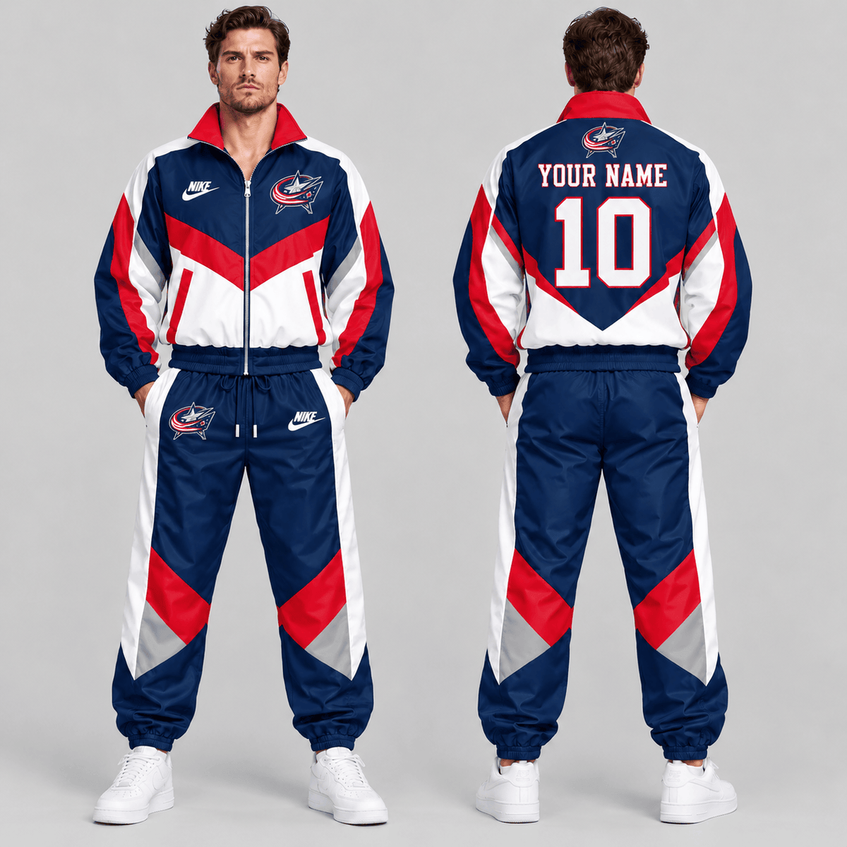 Columbus Blue Jackets | Premium NHL Retro Colorblock Full Zip Tracksuit Set with Personalized Name and Number NDN cover
