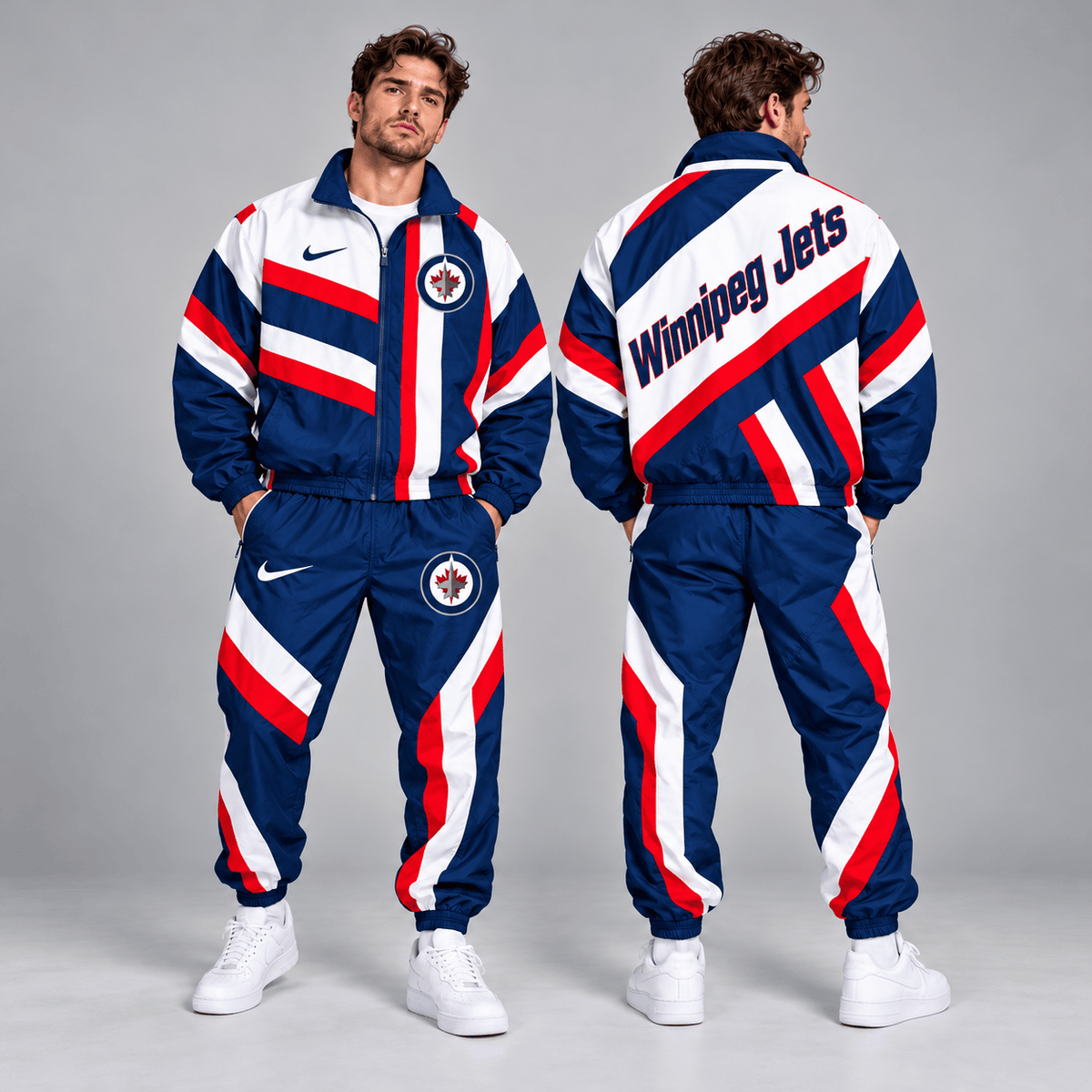 Winnipeg Jets | Premium NHL Dynamic Diagonal Stripe Full Zip Windbreaker Tracksuit Jacket and Jogger Pants Set NDN cover