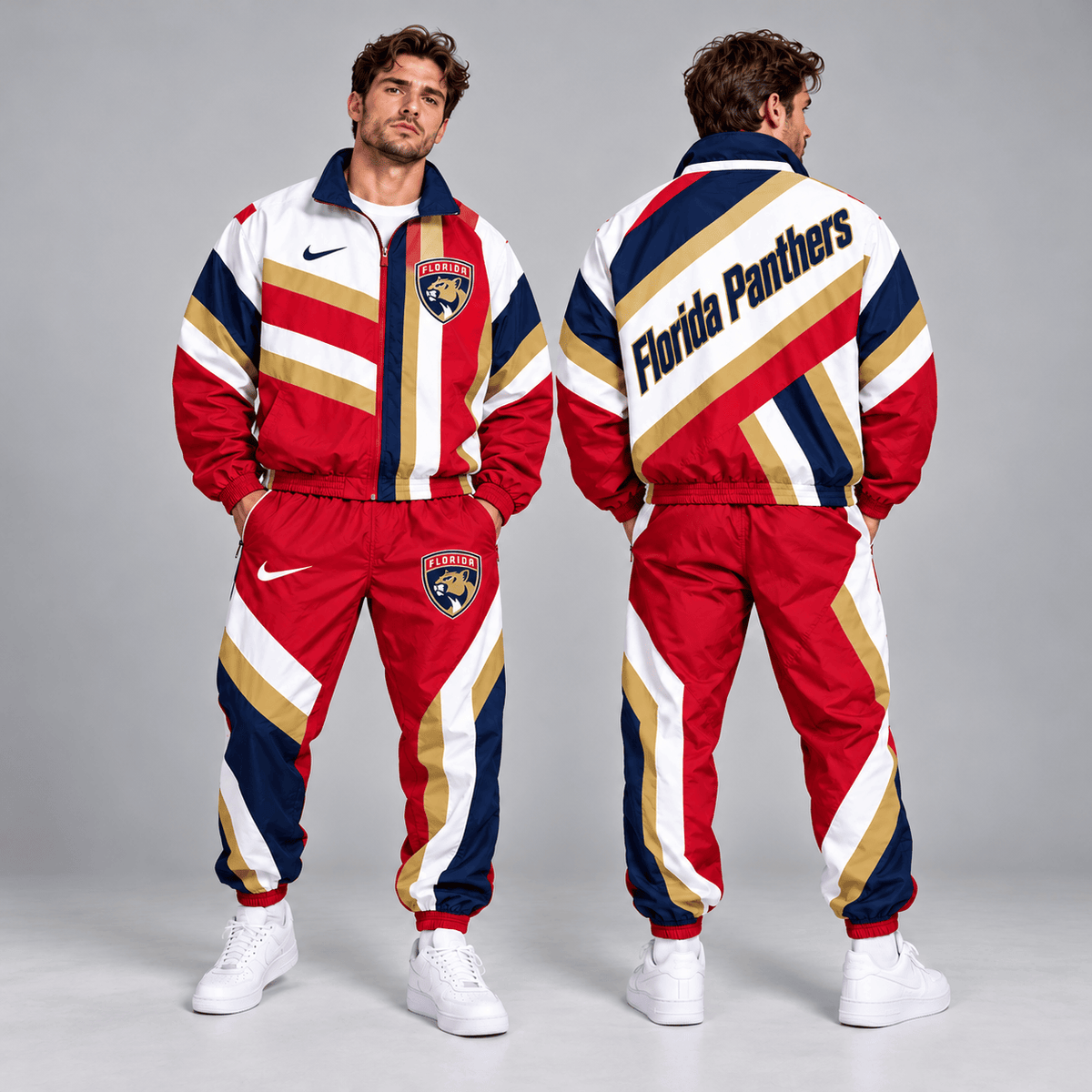 Florida Panthers | Premium NHL Dynamic Diagonal Stripe Full Zip Windbreaker Tracksuit Jacket and Jogger Pants Set NDN cover