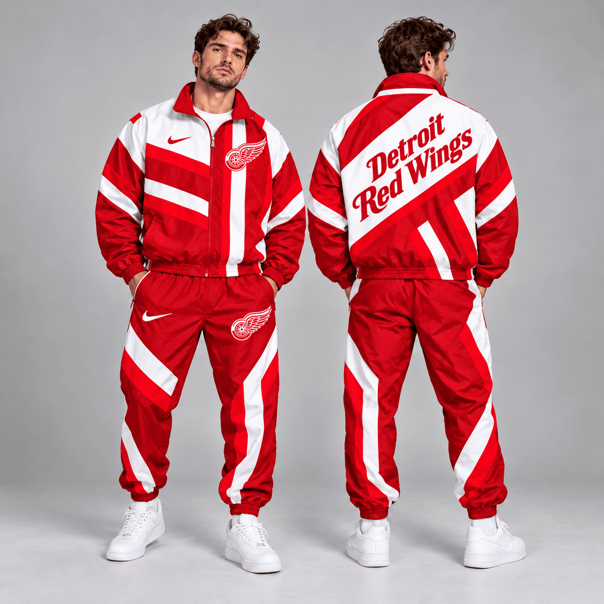 Detroit Red Wings | Premium NHL Dynamic Diagonal Stripe Full Zip Windbreaker Tracksuit Jacket and Jogger Pants Set NDN cover