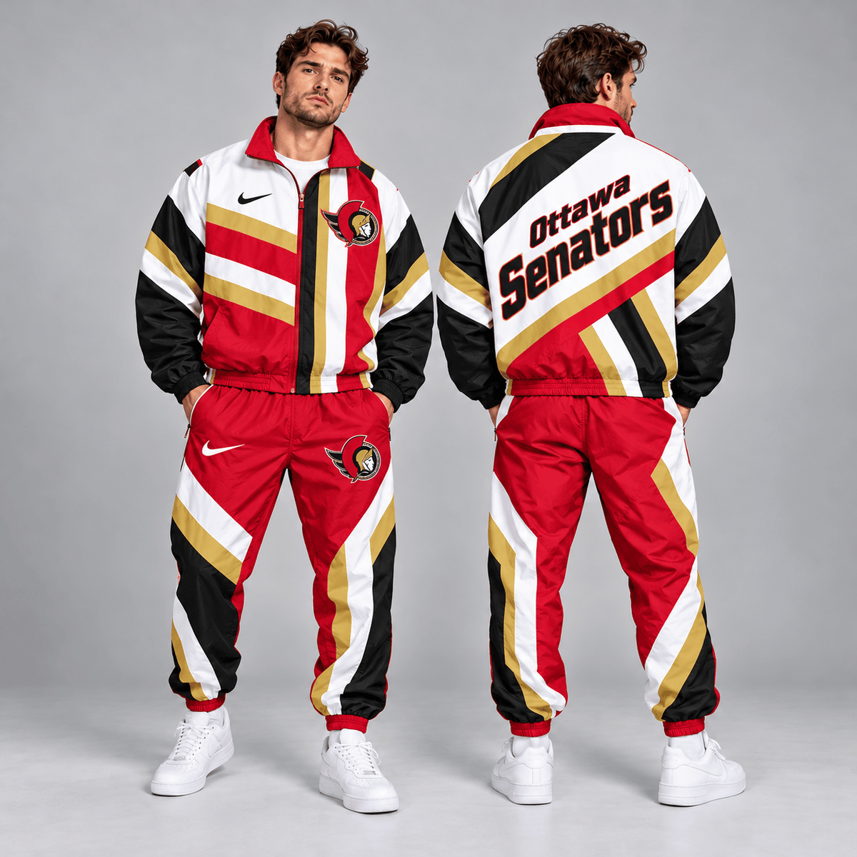 Ottawa Senators | Premium NHL Dynamic Diagonal Stripe Full Zip Windbreaker Tracksuit Jacket and Jogger Pants Set NDN cover