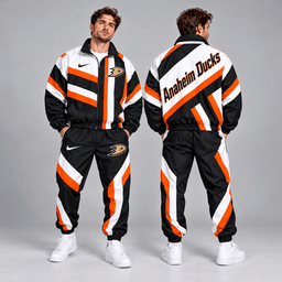 Anaheim Ducks | Premium NHL Dynamic Diagonal Stripe Full Zip Windbreaker Tracksuit Jacket and Jogger Pants Set NDN cover