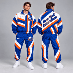 New York Islanders | Premium NHL Dynamic Diagonal Stripe Full Zip Windbreaker Tracksuit Jacket and Jogger Pants Set NDN cover