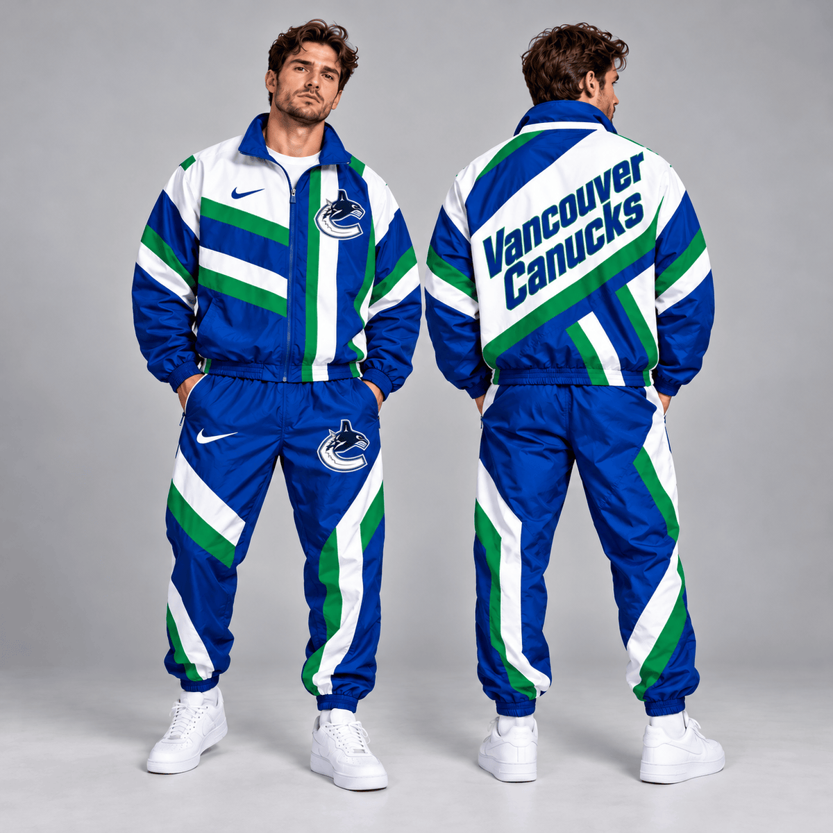 Vancouver Canucks | Premium NHL Dynamic Diagonal Stripe Full Zip Windbreaker Tracksuit Jacket and Jogger Pants Set NDN cover