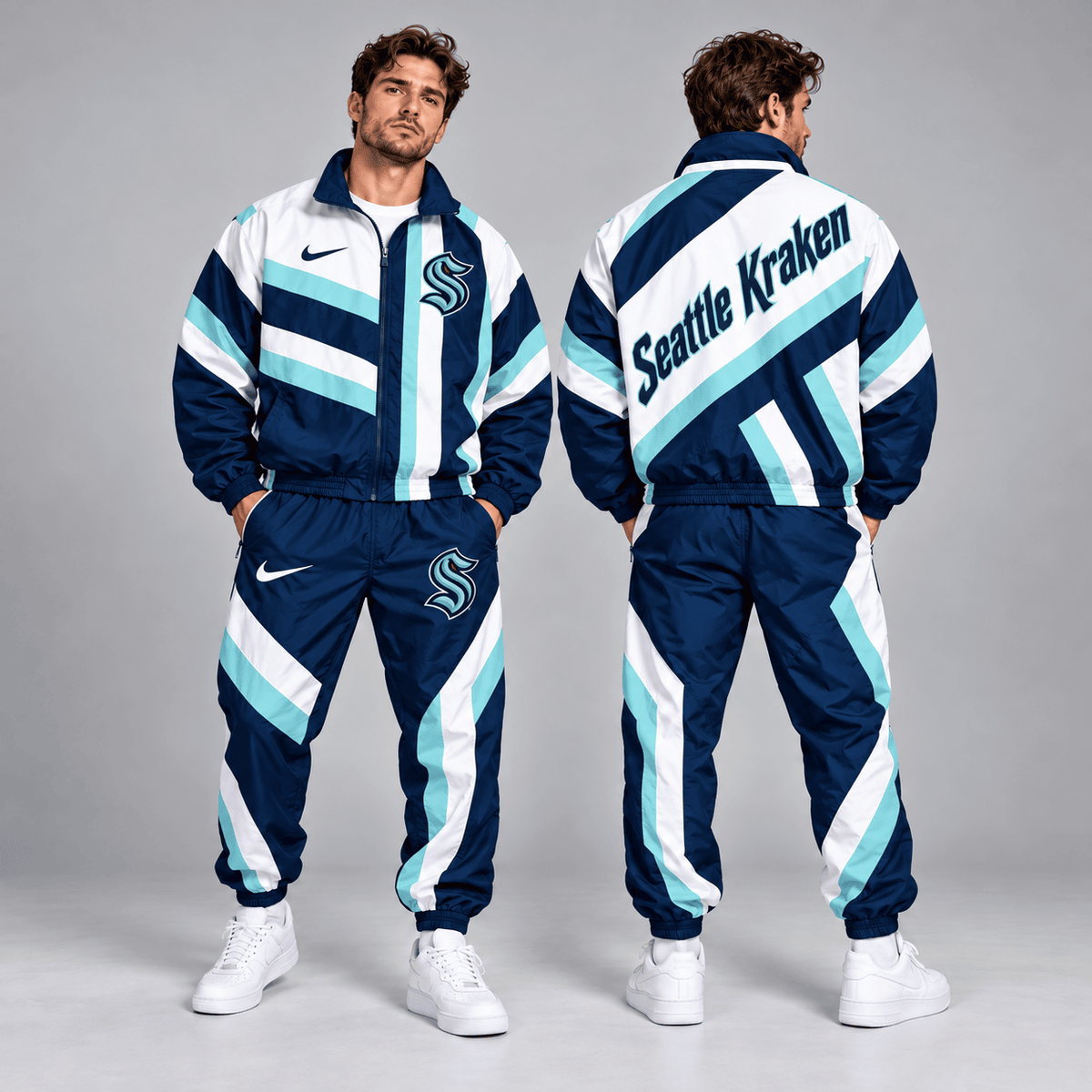 Seattle Kraken | Premium NHL Dynamic Diagonal Stripe Full Zip Windbreaker Tracksuit Jacket and Jogger Pants Set NDN cover
