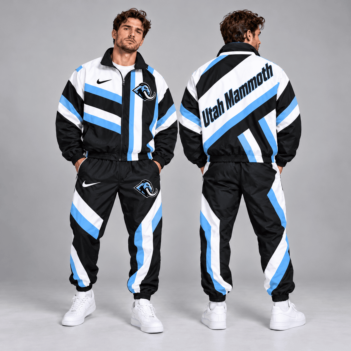 Utah Mammoth | Premium NHL Dynamic Diagonal Stripe Full Zip Windbreaker Tracksuit Jacket and Jogger Pants Set NDN cover