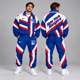 New York Rangers | Premium NHL Dynamic Diagonal Stripe Full Zip Windbreaker Tracksuit Jacket and Jogger Pants Set NDN cover